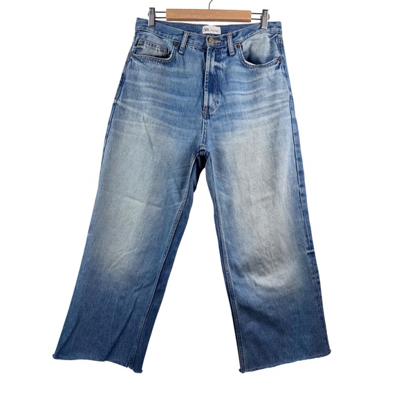 Zara Denim - ZARA Womens High Rise Wide Leg‎ Jeans raw hem grunge baggy 90s Size 8